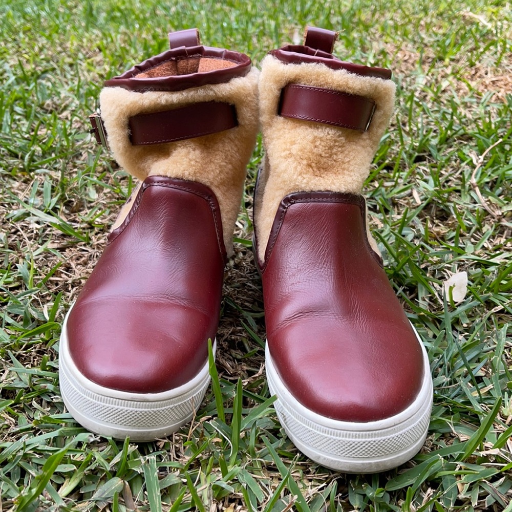 F-Troupe Pull-on 👟 Chestnut Sneaker/Bootie 👢 w/ White Sole & Faux Shearling